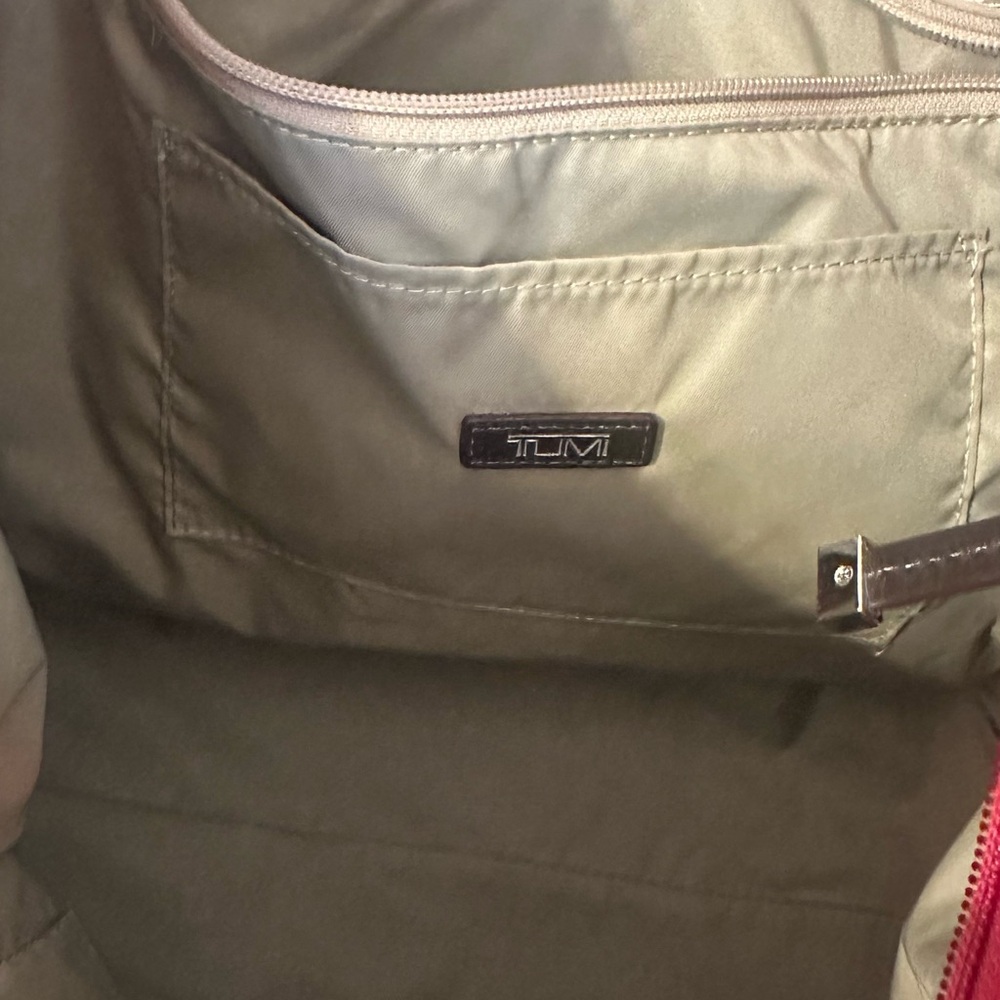 Tumi Two-Tone Red and Brown Tote - Picture 5 of 7